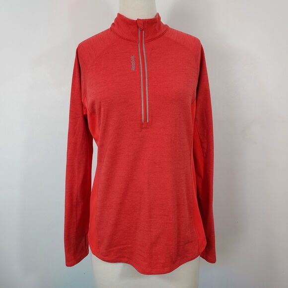 Reebok Womens XL Performance Running Shirt Athleisure Speedwick Thumb Holes Red - Picture 2 of 13